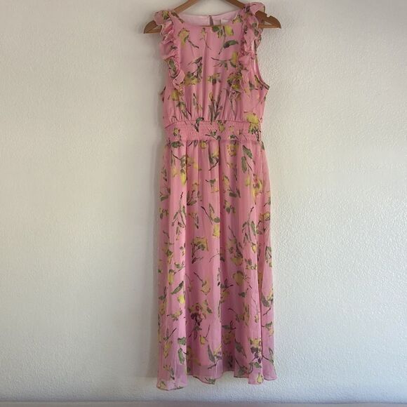 NWT Adyson Parker Smocked Waist Sleeveless Ruffle Midi Dress in Pink Sz S - Picture 5 of 10